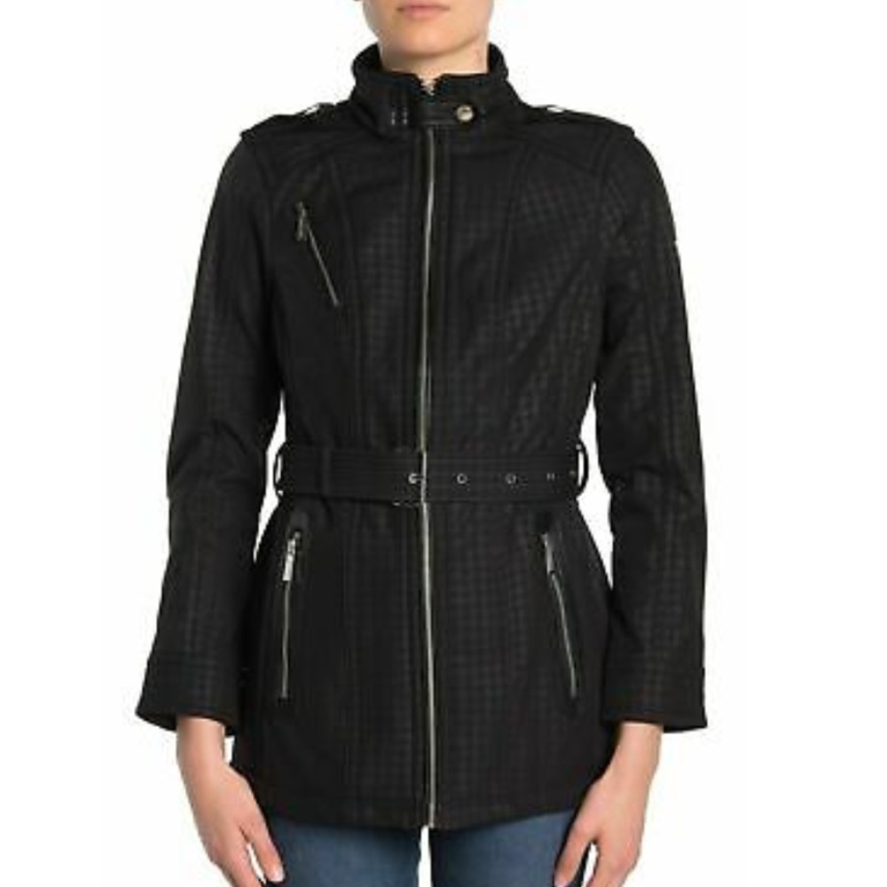 Michael Kors Soft Shell Belted Houndstooth Jacket